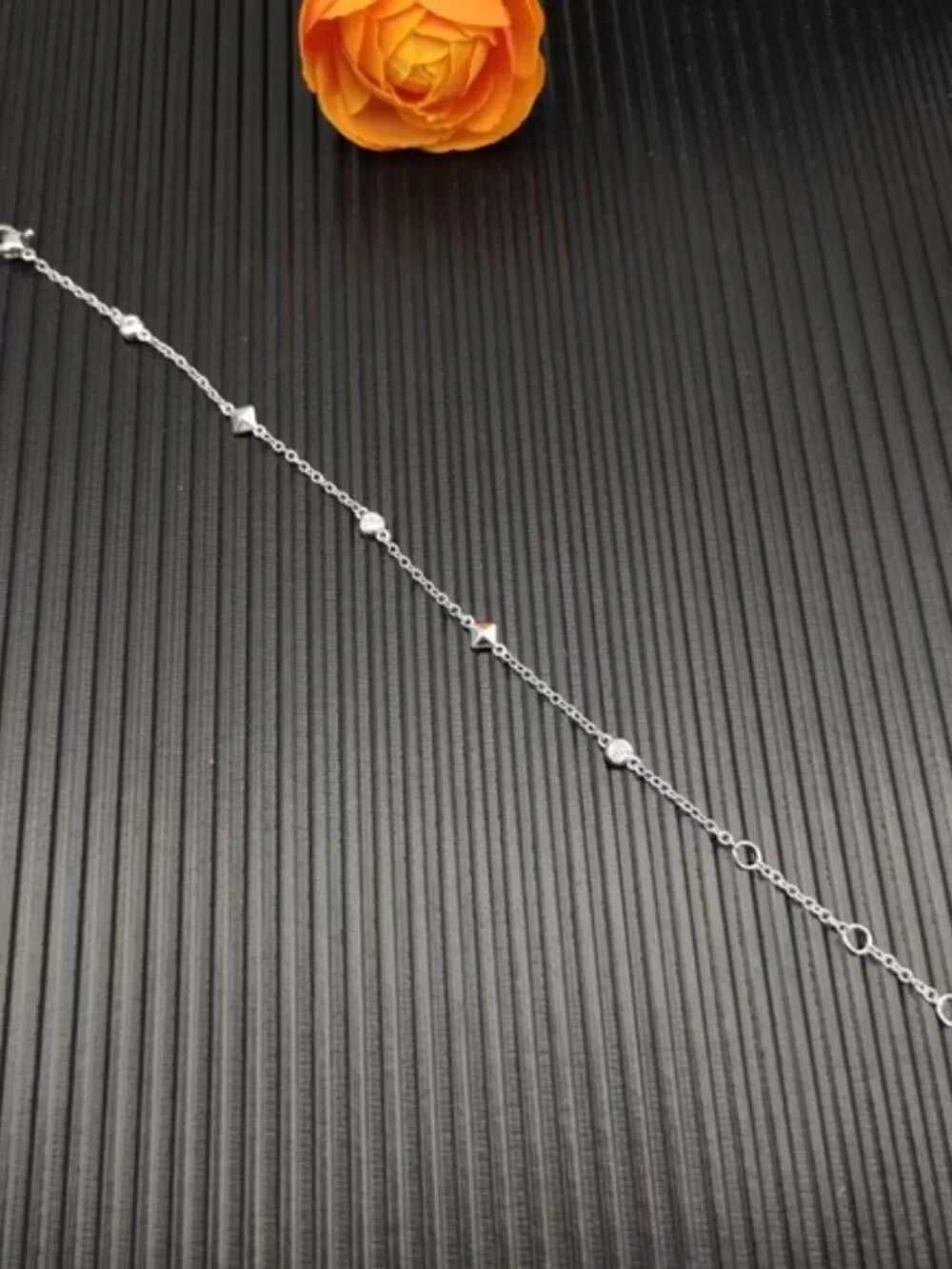 David Yurman Silver Station Bracelet with White Gem Accents